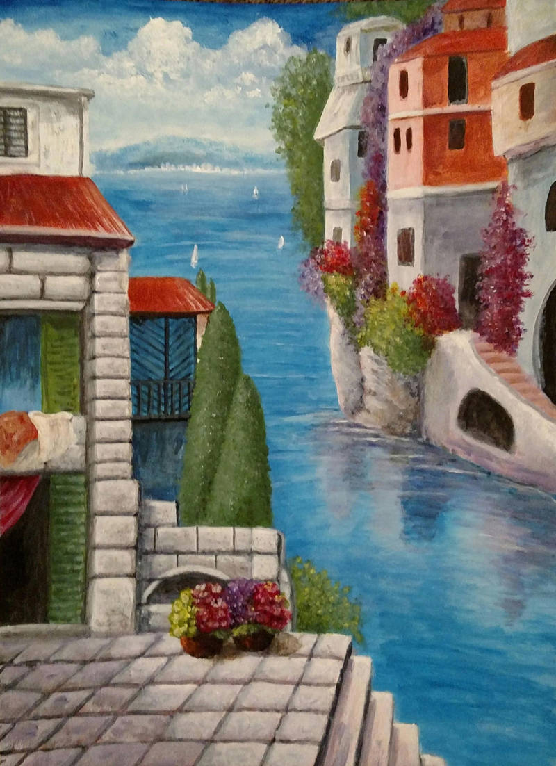 Kenneth Gomez Art acrylic painting Sea Side Villa